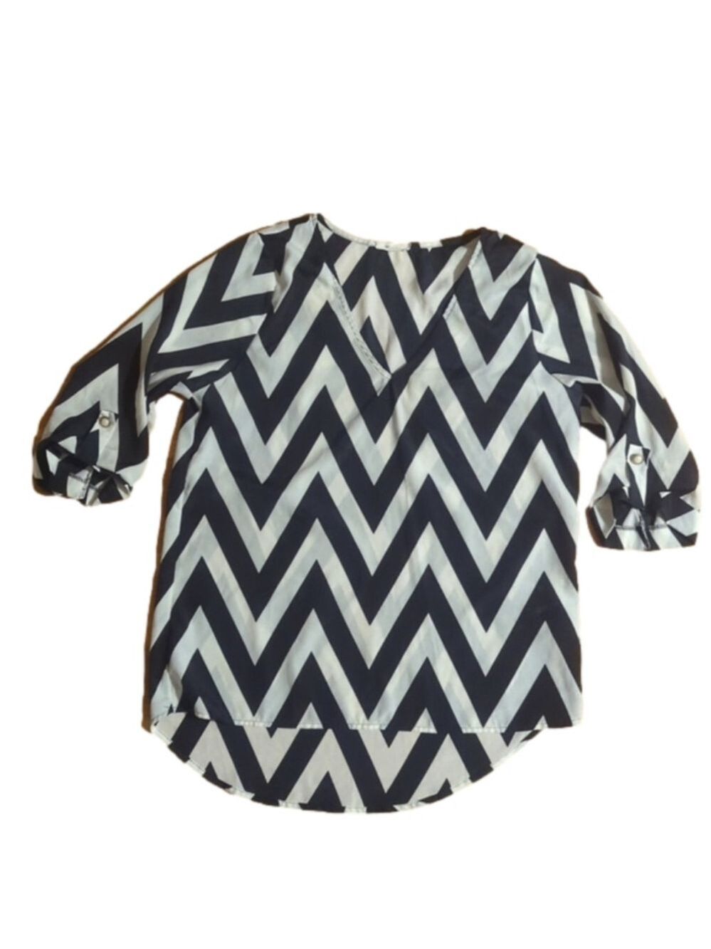 Everly Black White Chevron Blouse Large